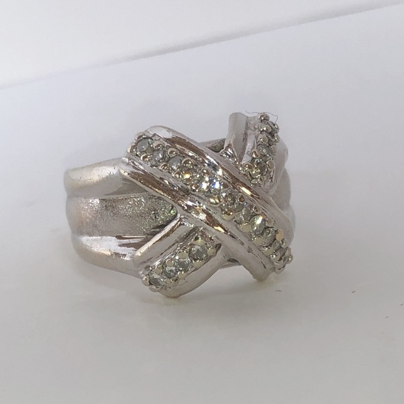 Bold Real Solid 18K (not 14K) White Gold Natural Diamond Custom X Wide Band Ring - Picture 4 of 15